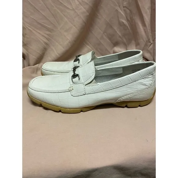 Stacy Adams Horsebit Loafers Dress Shoes Men's Size 9 White Cream Snakeskin Look