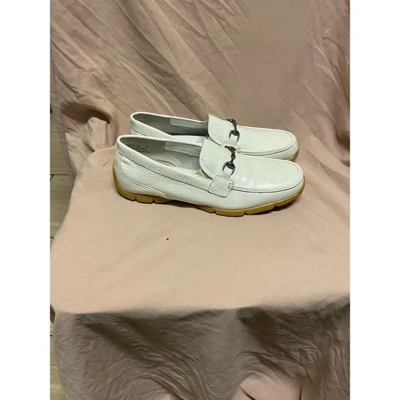 Stacy Adams Horsebit Loafers Dress Shoes Men's Size 9 White Cream Snakeskin Look