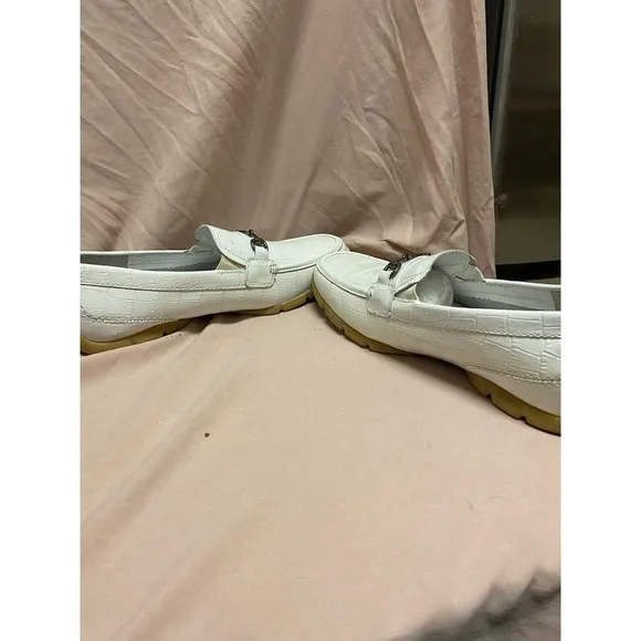 Stacy Adams Horsebit Loafers Dress Shoes Men's Size 9 White Cream Snakeskin Look