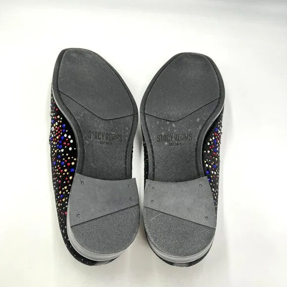 Stacy Adams Mens 9.5M Black Velvet Velour Jeweled Loafers Dress Shoes