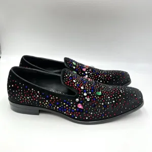Stacy Adams Mens 9.5M Black Velvet Velour Jeweled Loafers Dress Shoes