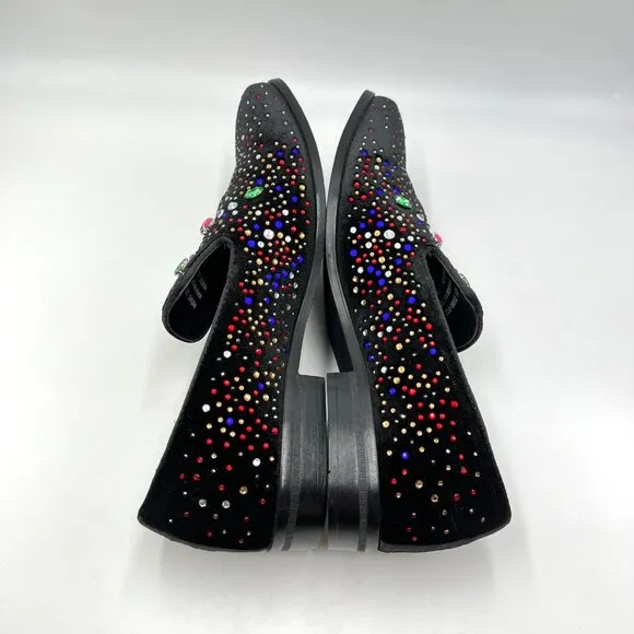 Stacy Adams Mens 9.5M Black Velvet Velour Jeweled Loafers Dress Shoes