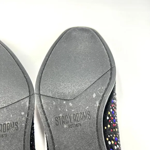 Stacy Adams Mens 9.5M Black Velvet Velour Jeweled Loafers Dress Shoes