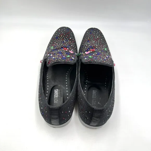 Stacy Adams Mens 9.5M Black Velvet Velour Jeweled Loafers Dress Shoes