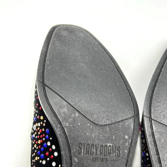 Stacy Adams Mens 9.5M Black Velvet Velour Jeweled Loafers Dress Shoes