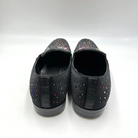 Stacy Adams Mens 9.5M Black Velvet Velour Jeweled Loafers Dress Shoes