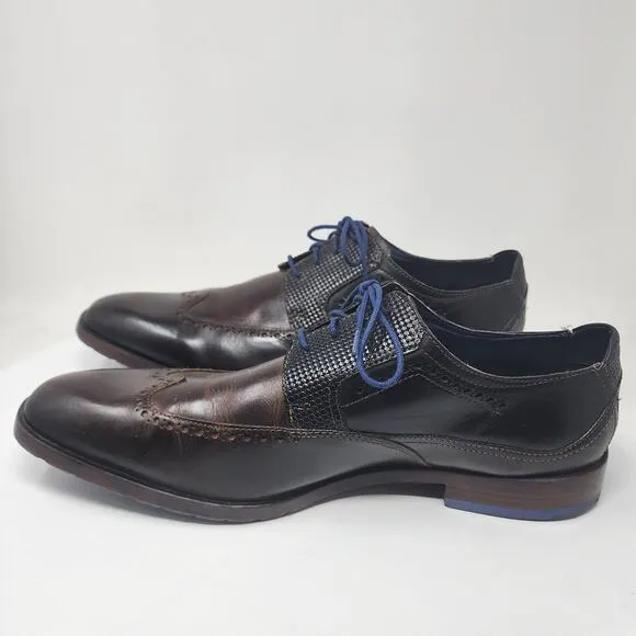 Stacy Adams Rooney Wingtip Men 12M Oxford Brown Dress Shoes w/ Blue Laces 25323