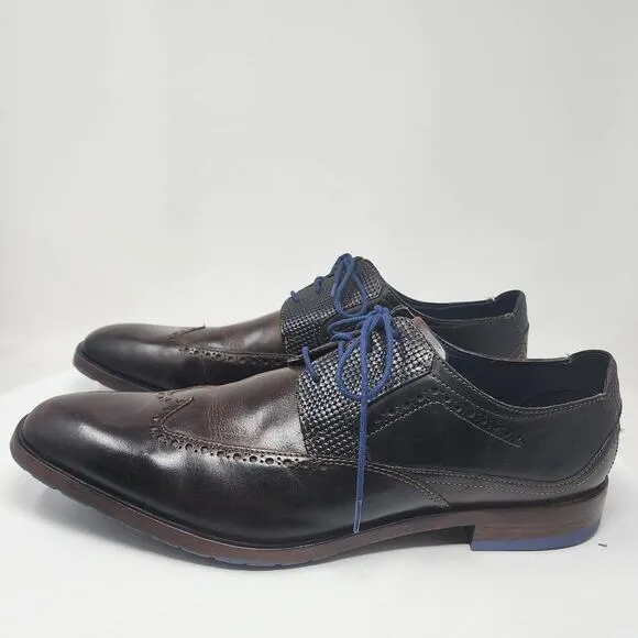 Stacy Adams Rooney Wingtip Men 12M Oxford Brown Dress Shoes w/ Blue Laces 25323