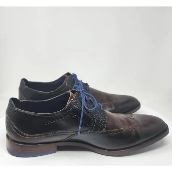 Stacy Adams Rooney Wingtip Men 12M Oxford Brown Dress Shoes w/ Blue Laces 25323