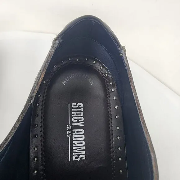 Stacy Adams Rooney Wingtip Men 12M Oxford Brown Dress Shoes w/ Blue Laces 25323