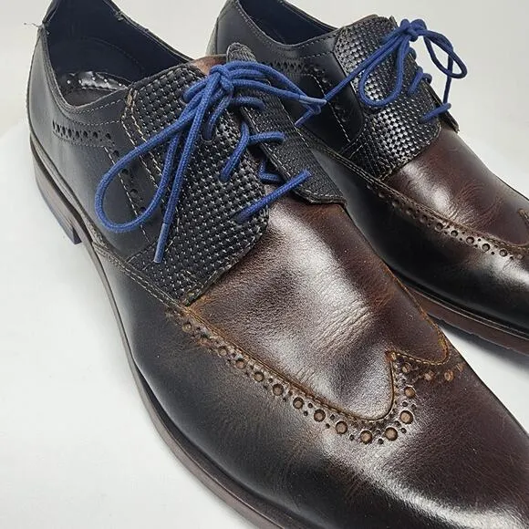 Stacy Adams Rooney Wingtip Men 12M Oxford Brown Dress Shoes w/ Blue Laces 25323