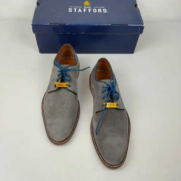 Stafford mison‎ water resistant suade gray Oxford Casual dress Shoes Size 8.5 M