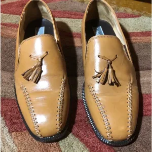 Stanley Blacker Tassel Loafers Dress Shoes Tan Size 10M Made in Italy