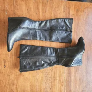 Steve Madden Black Leather Wedge Riding Boots Size 6.5 Double Zipper