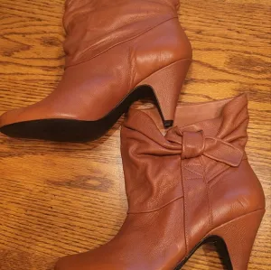 Steve Madden Cognac Brown Caramel Leather Ankle Heel Boots Shoes