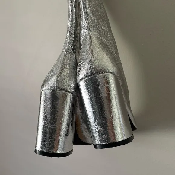 Steve Madden Silver Zelda Pointed Toe Block Heel Under the Knee Boots