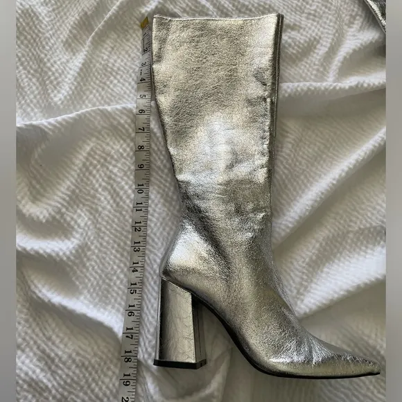 Steve Madden Silver Zelda Pointed Toe Block Heel Under the Knee Boots