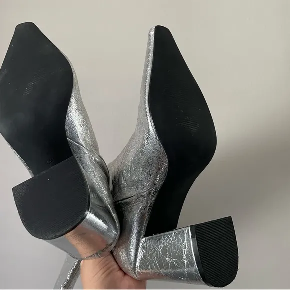 Steve Madden Silver Zelda Pointed Toe Block Heel Under the Knee Boots