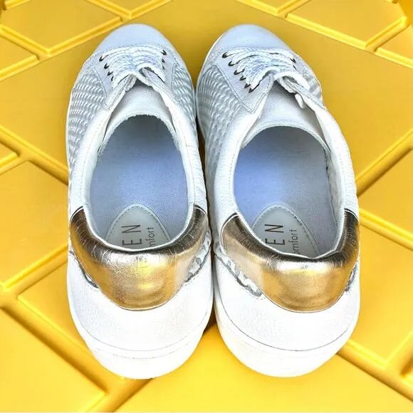 STEVEN By STEVE MADDEN NATURAL COMFORT “NAPAW” WHITE LEATHER &amp; MESH SNEAKERS