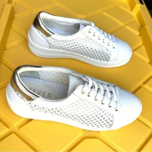 STEVEN By STEVE MADDEN NATURAL COMFORT “NAPAW” WHITE LEATHER &amp; MESH SNEAKERS