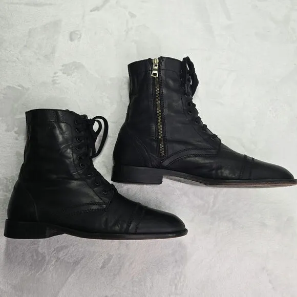 Straight To Hell - Division – Black and Brass Leather Combat Boots Sz 8.5 EUC