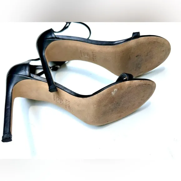 Stuart Weitzman Nudist Black Leather Strappy Heels, size 10.5