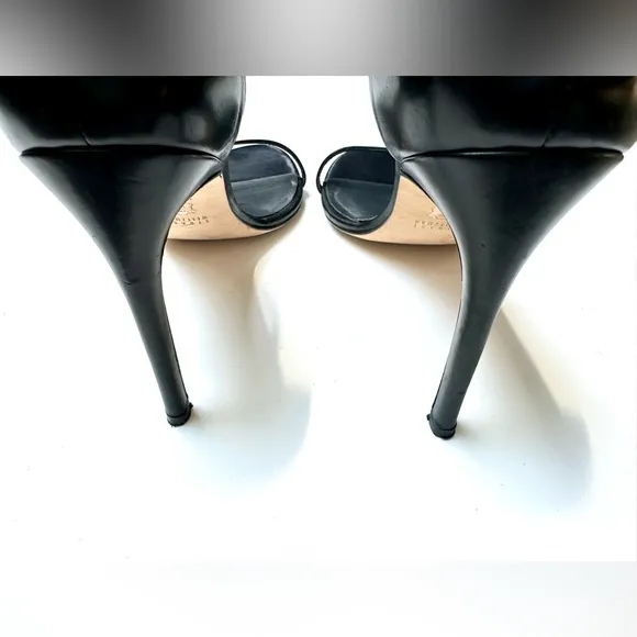 Stuart Weitzman Nudist Black Leather Strappy Heels, size 10.5
