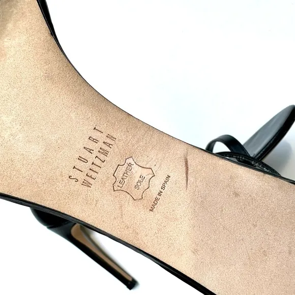 Stuart Weitzman Nudist Black Leather Strappy Heels, size 10.5