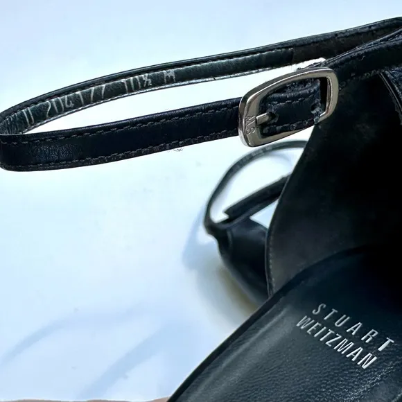 Stuart Weitzman Nudist Black Leather Strappy Heels, size 10.5