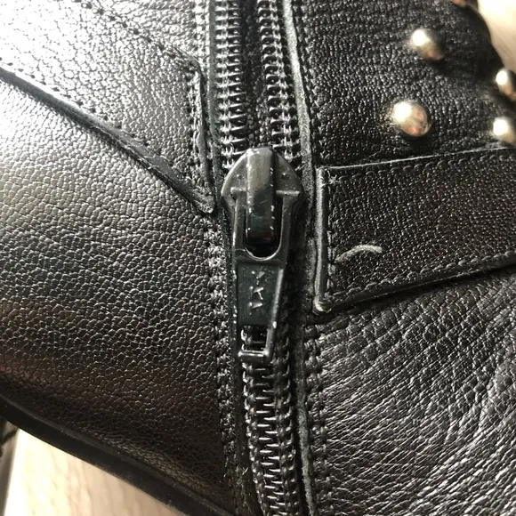 Stuart Weitzman Silver Metal Studded Genuine Black Leather Heeled Ankle Boots