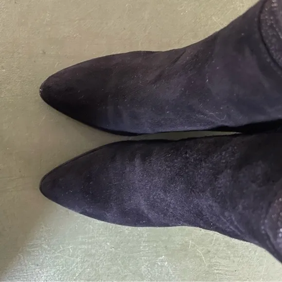 Stuart Weitzman Stretch-Back Suede Ankle Boots w Metal Accents