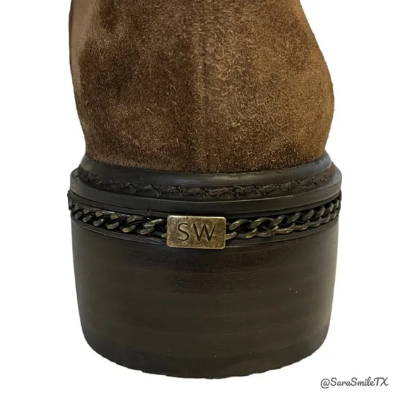 STUART WEITZMAN - Yadastud - Brown Suede Bronze Stud Moto Ankle Boots - NWOT
