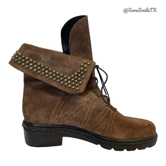 STUART WEITZMAN - Yadastud - Brown Suede Bronze Stud Moto Ankle Boots - NWOT
