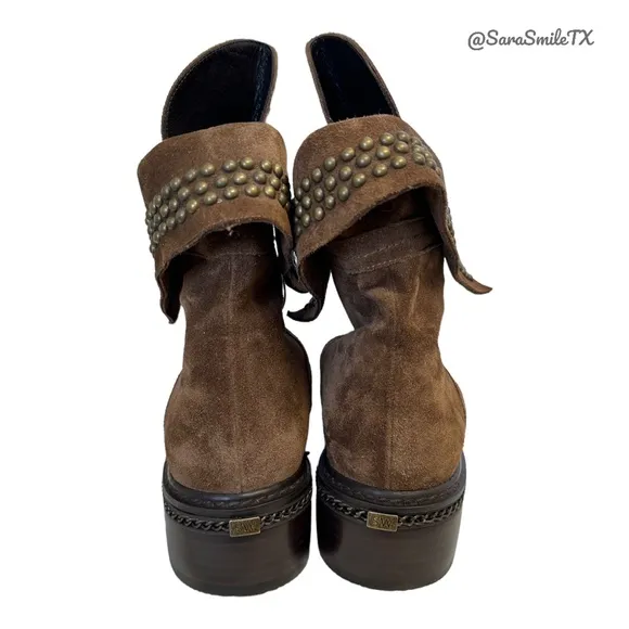 STUART WEITZMAN - Yadastud - Brown Suede Bronze Stud Moto Ankle Boots - NWOT