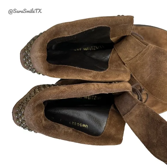 STUART WEITZMAN - Yadastud - Brown Suede Bronze Stud Moto Ankle Boots - NWOT