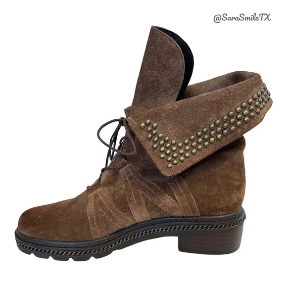 STUART WEITZMAN - Yadastud - Brown Suede Bronze Stud Moto Ankle Boots - NWOT