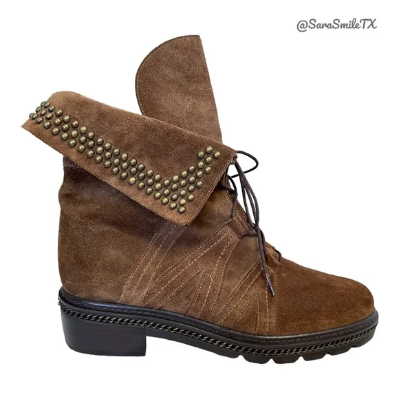 STUART WEITZMAN - Yadastud - Brown Suede Bronze Stud Moto Ankle Boots - NWOT