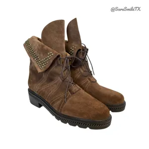STUART WEITZMAN - Yadastud - Brown Suede Bronze Stud Moto Ankle Boots - NWOT