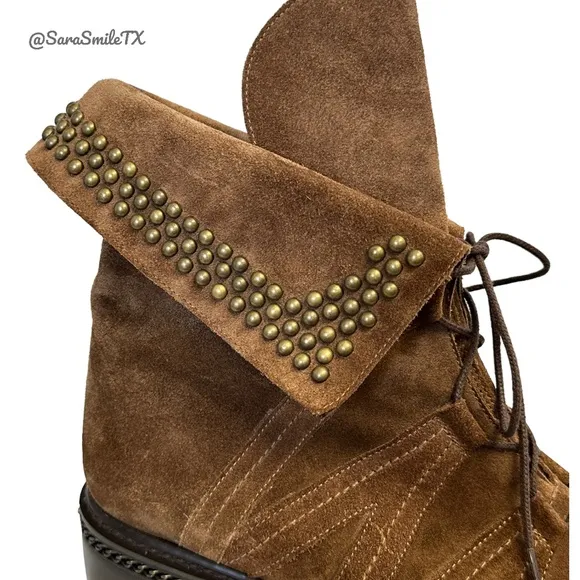 STUART WEITZMAN - Yadastud - Brown Suede Bronze Stud Moto Ankle Boots - NWOT