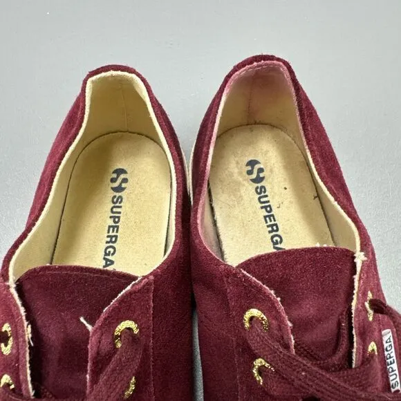 Superga Velvet Shoes Womens Size 7.5M‎ Maroon Red Casual Comfort Sneakers