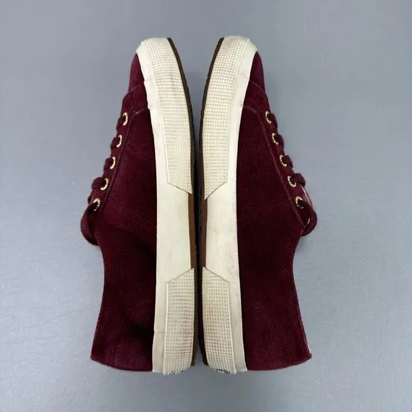 Superga Velvet Shoes Womens Size 7.5M‎ Maroon Red Casual Comfort Sneakers