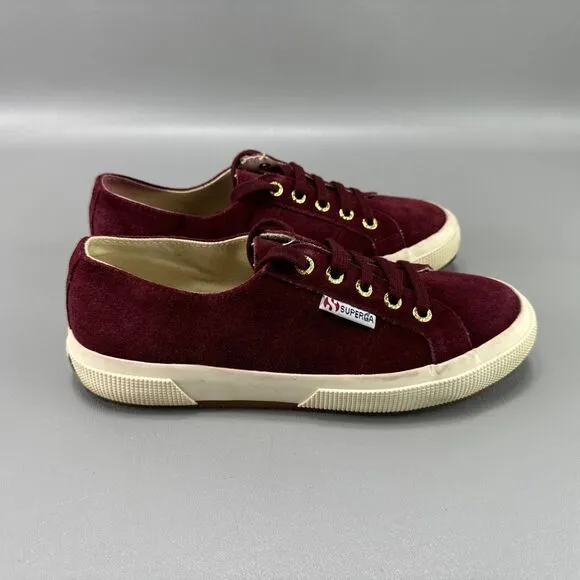 Superga Velvet Shoes Womens Size 7.5M‎ Maroon Red Casual Comfort Sneakers