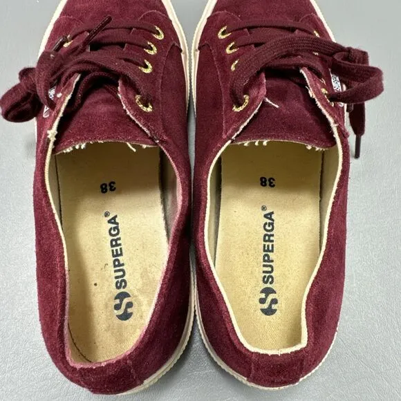 Superga Velvet Shoes Womens Size 7.5M‎ Maroon Red Casual Comfort Sneakers