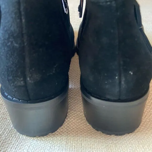 Sway Waterproof Bootie Black Suede Boots with Double Buckles Sz 6
