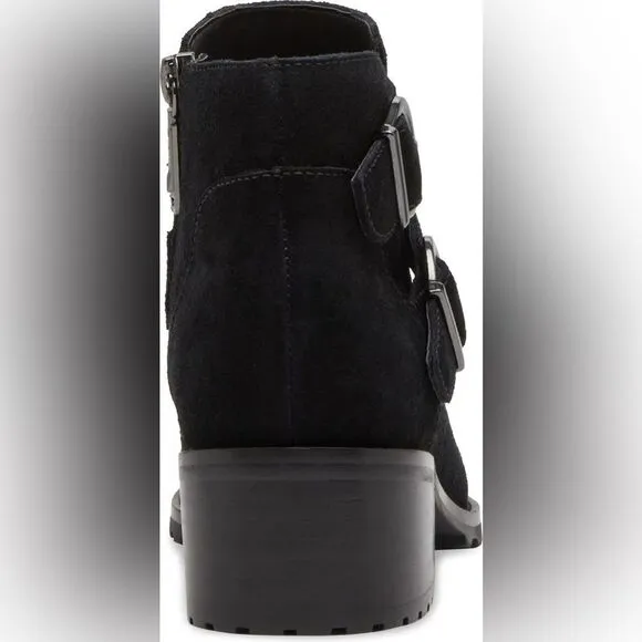 Sway Waterproof Bootie Black Suede Boots with Double Buckles Sz 6