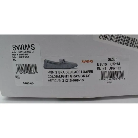 SWIMS Mens Size 15 Braided Lace Light Gray Slip On Loafers Shoes