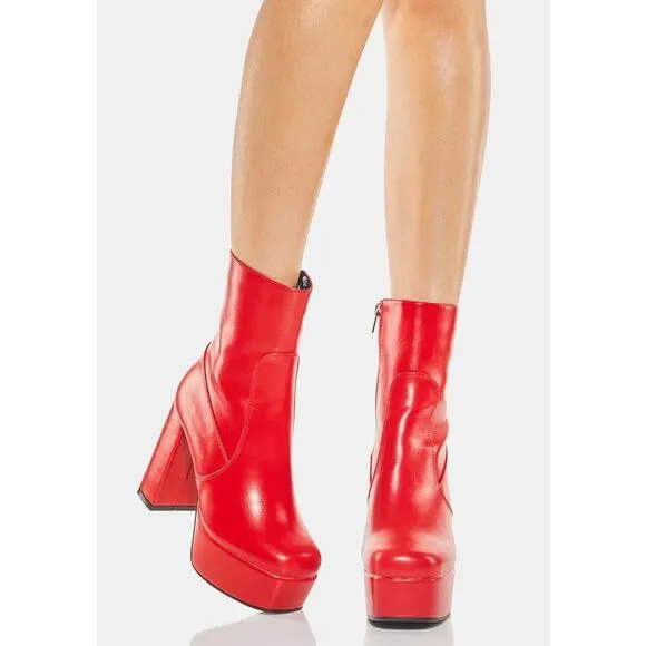 Sz 5 lamoda Platform boots Heels Red Retro GoGo Dolls Kill Shoes Chunky Platform
