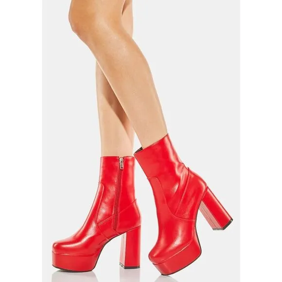 Sz 5 lamoda Platform boots Heels Red Retro GoGo Dolls Kill Shoes Chunky Platform