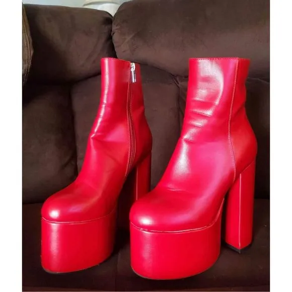 Sz 5 lamoda Platform boots Heels Red Retro GoGo Dolls Kill Shoes Chunky Platform