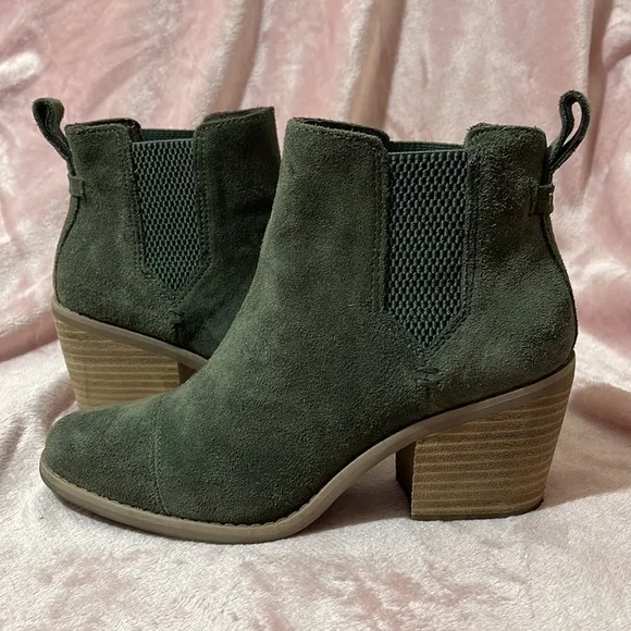 Sz 6.5 Toms Everly Suede Ankle Boots in Tarmac Olive